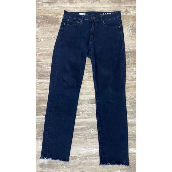 Gap 1969 Slim Straight Womens Jeans Raw Hem Dark Wash Sz 28r - Picture 1 of 4